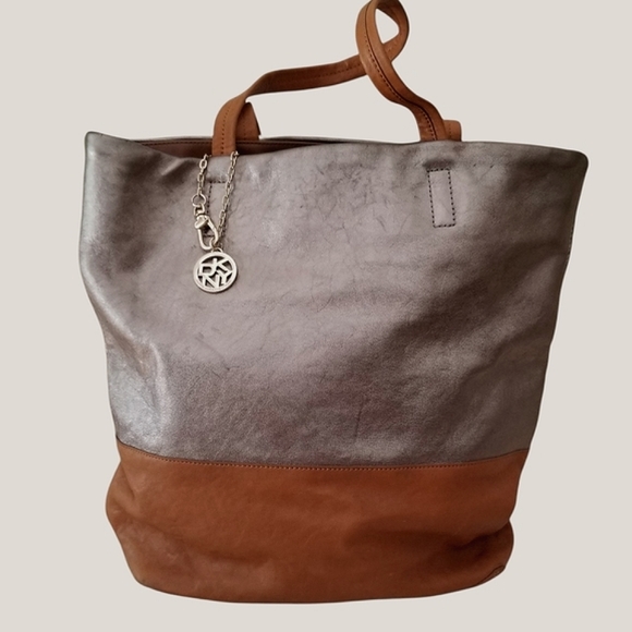 DKNY Donna Karan Soft Metallic Leather Tote Bag - Picture 6 of 15